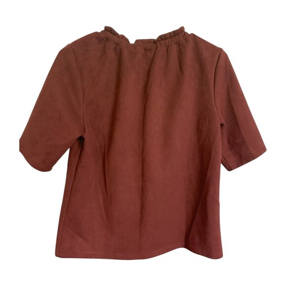 Ann Taylor Velvet Red Women's Shirt with Ruffled Neckline - Size S - Picture 2 of 3